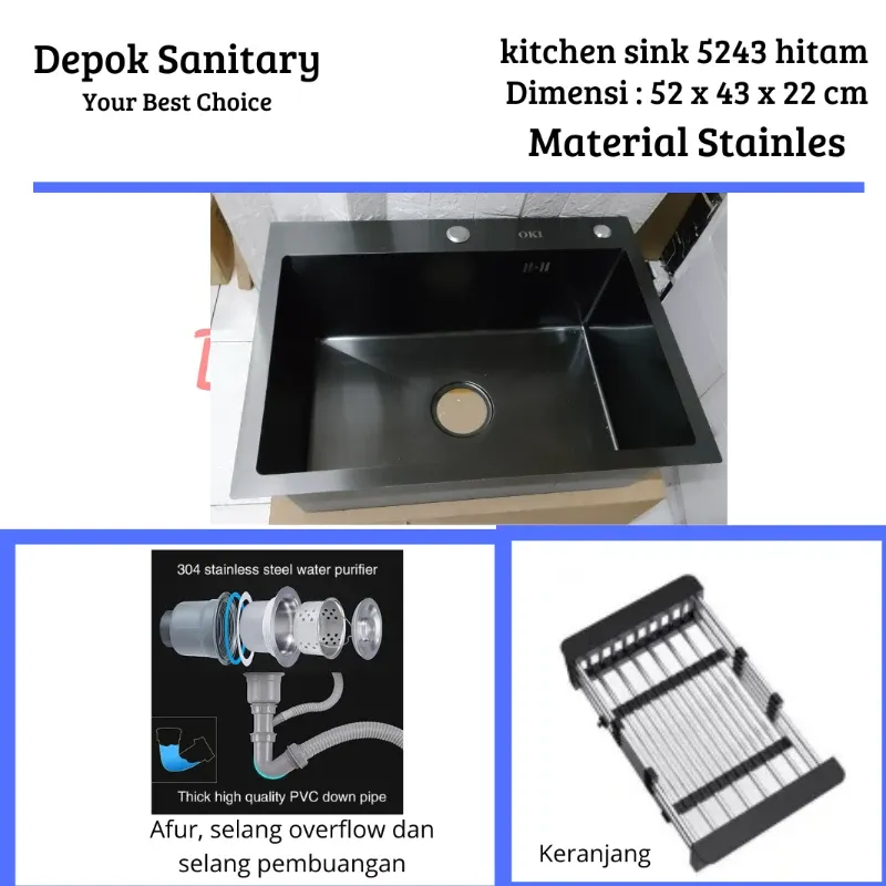 KITCHEN SINK BAK CUCI PIRING HITAM BLACK 5243 FULL STAINLESS